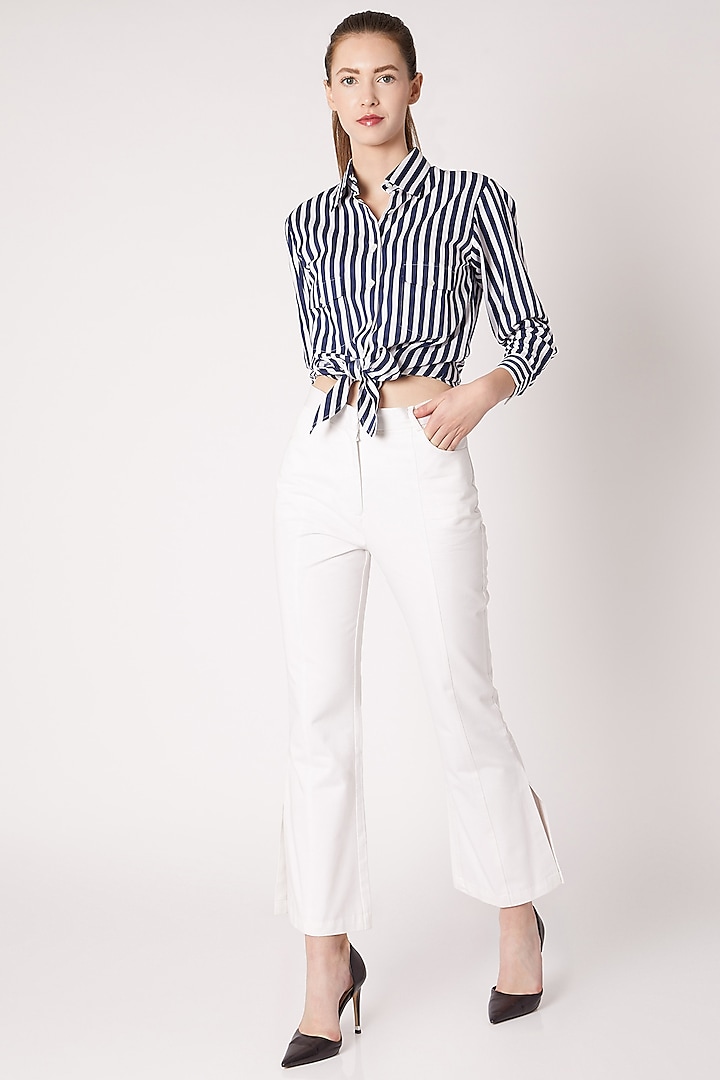 White & Blue Striped Top With Tie-Up by ALIGNE at Pernia's Pop Up Shop