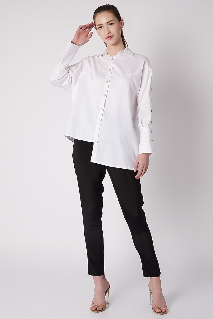 White Button Down Asymmetric Shirt by ALIGNE