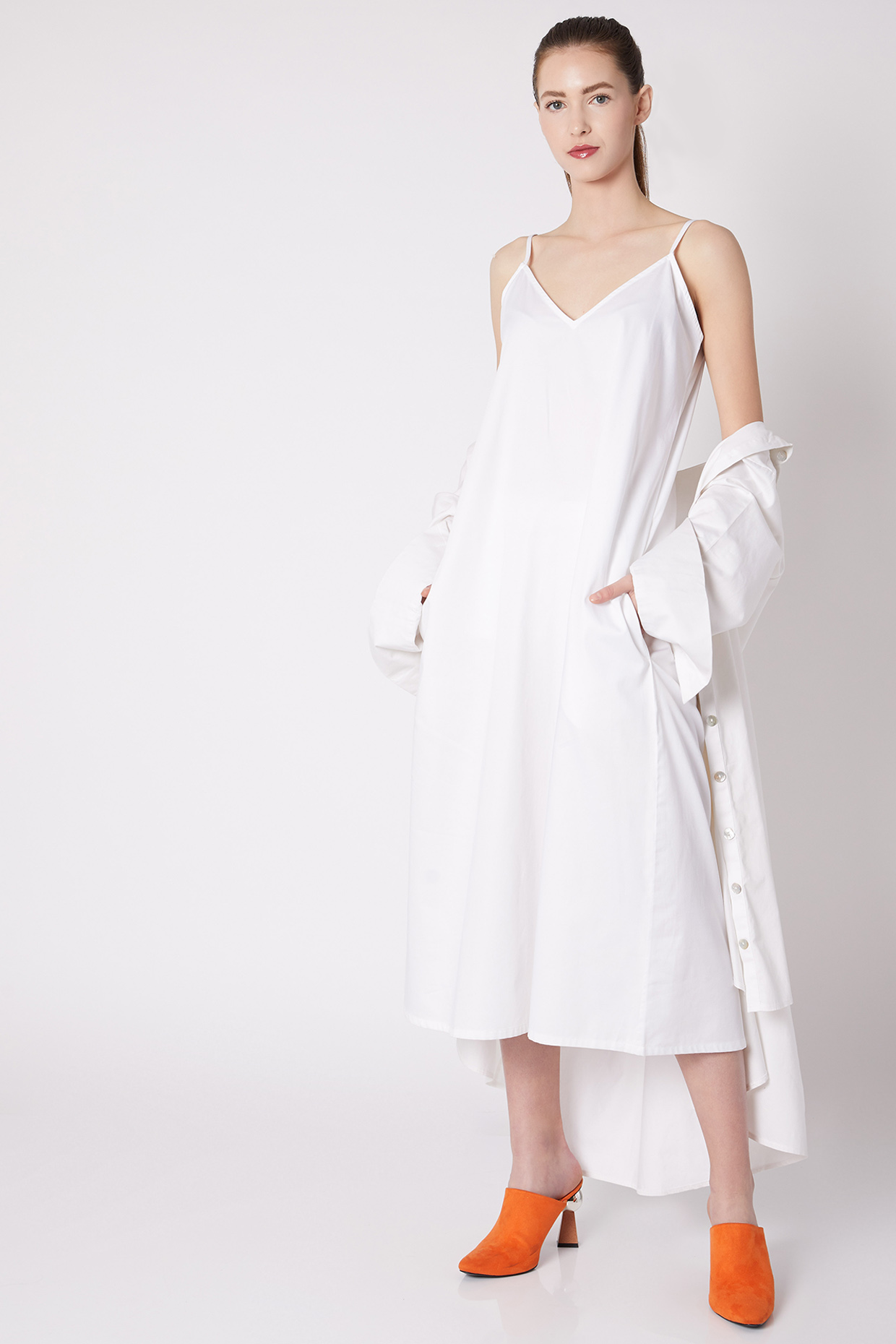 White A-Line Cotton Sateen Summer Dress by ALIGNE at Pernia's Pop Up Shop