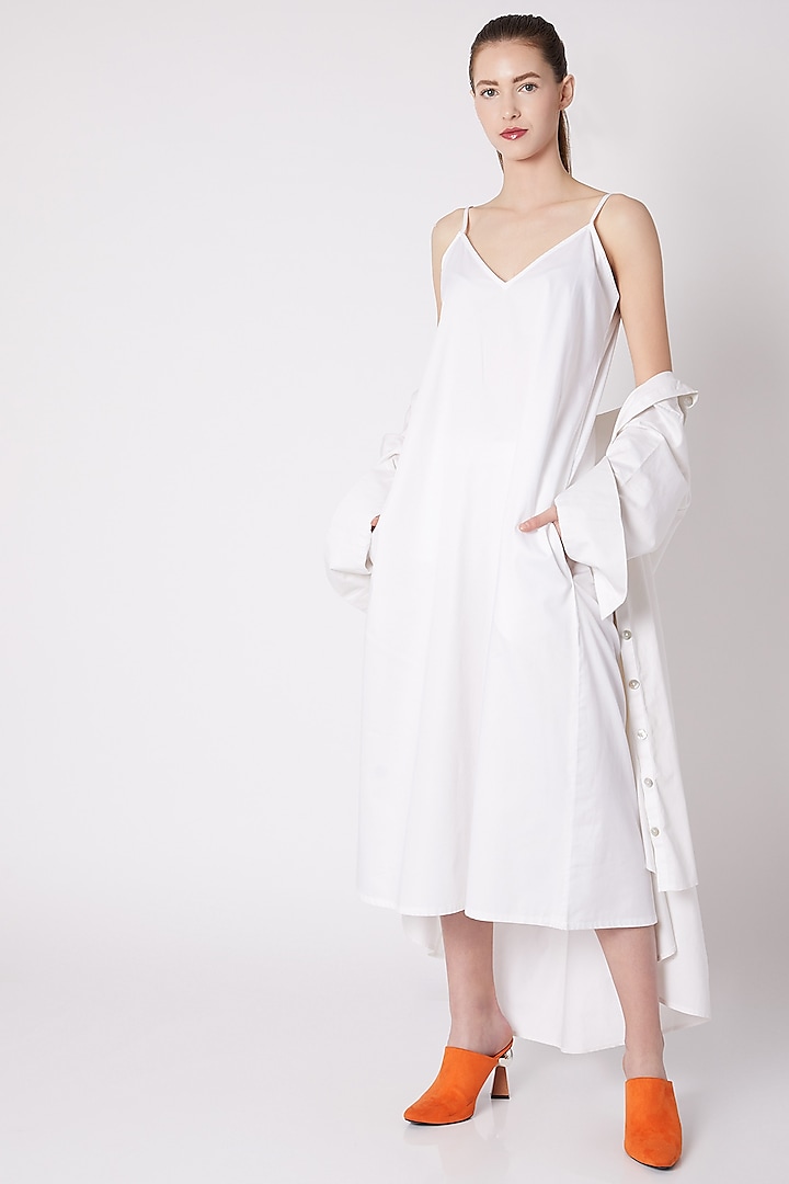 White A-Line Cotton Sateen Dress by ALIGNE