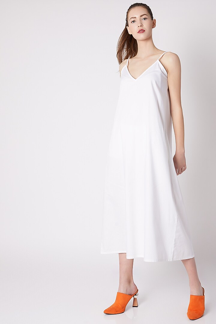 White A-Line Cotton Sateen Summer Dress by ALIGNE at Pernia's Pop Up Shop