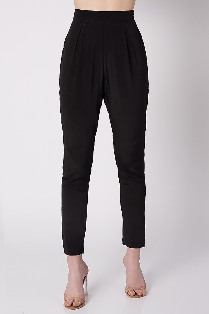 Black Pants With Zip & Button Closure by ALIGNE at Pernia's Pop Up Shop