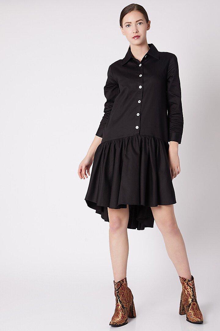 Black Cotton Sateen Dress by ALIGNE at Pernia's Pop Up Shop