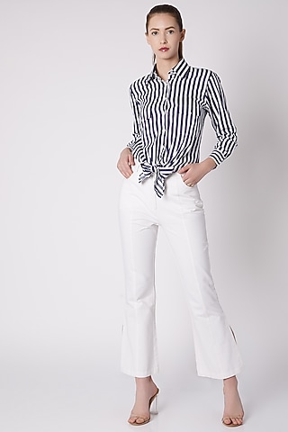 White Cotton Twill Pants by ALIGNE