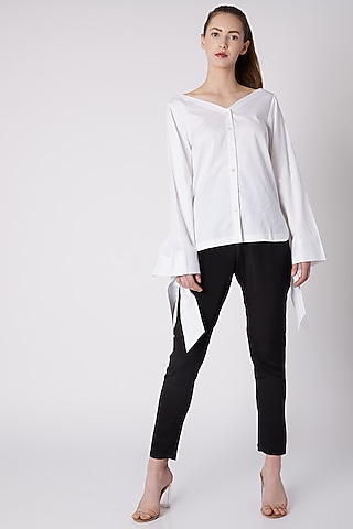 White Cotton Satin Top by ALIGNE