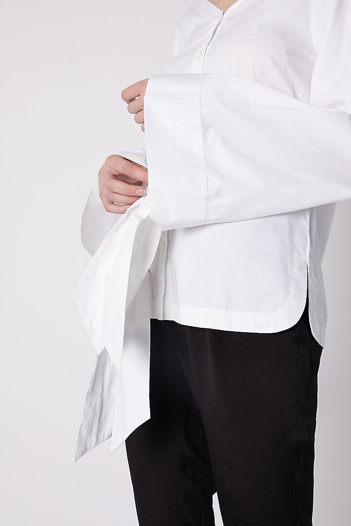 White Cotton Satin Top by ALIGNE at Pernia's Pop Up Shop