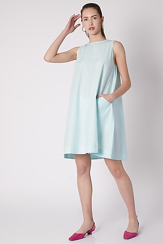 Sky Blue Sleeveless Cotton Dress by ALIGNE