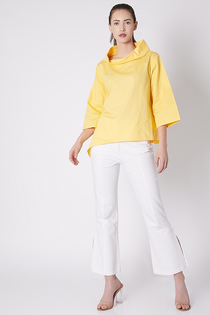 Yellow Cotton Top With Button Closure by ALIGNE
