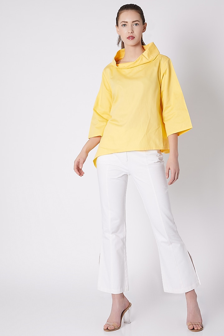 Yellow Cotton Top With Button Closure by ALIGNE at Pernia's Pop Up Shop