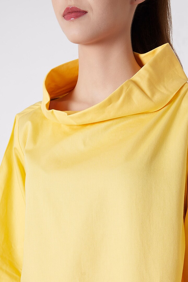 Yellow Cotton Top With Button Closure by ALIGNE at Pernia's Pop Up Shop