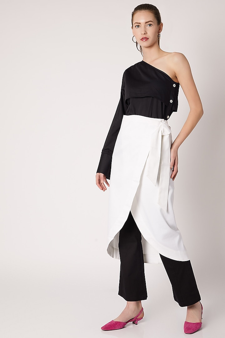 White Cotton Twill Wrap Skirt by ALIGNE