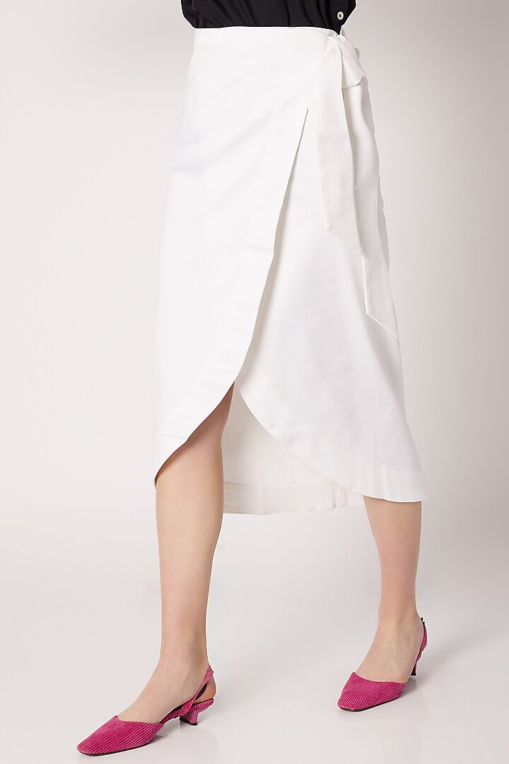 White Cotton Twill Wrap Skirt by ALIGNE at Pernia's Pop Up Shop