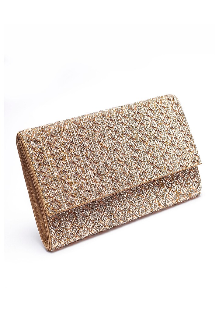Muted Gold Crystal & Bead Embellished Envelope Clutch by Alor Bags at Pernia's Pop Up Shop