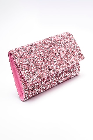 Pink Crystal & Bead Embellished Envelope Clutch by Alor Bags