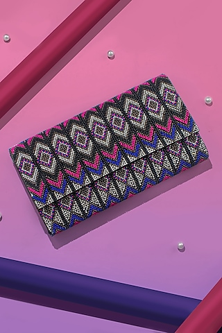 Multi-Colored Crystal & Bead Embellished Tribal Envelope Clutch by Alor Bags