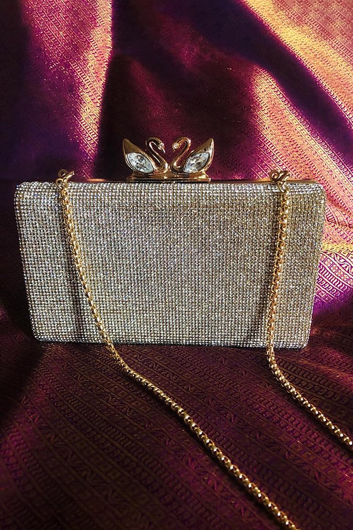 Silver Crystal & Diamond Swan Knob Clutch by Alor Bags at Pernia's Pop Up Shop