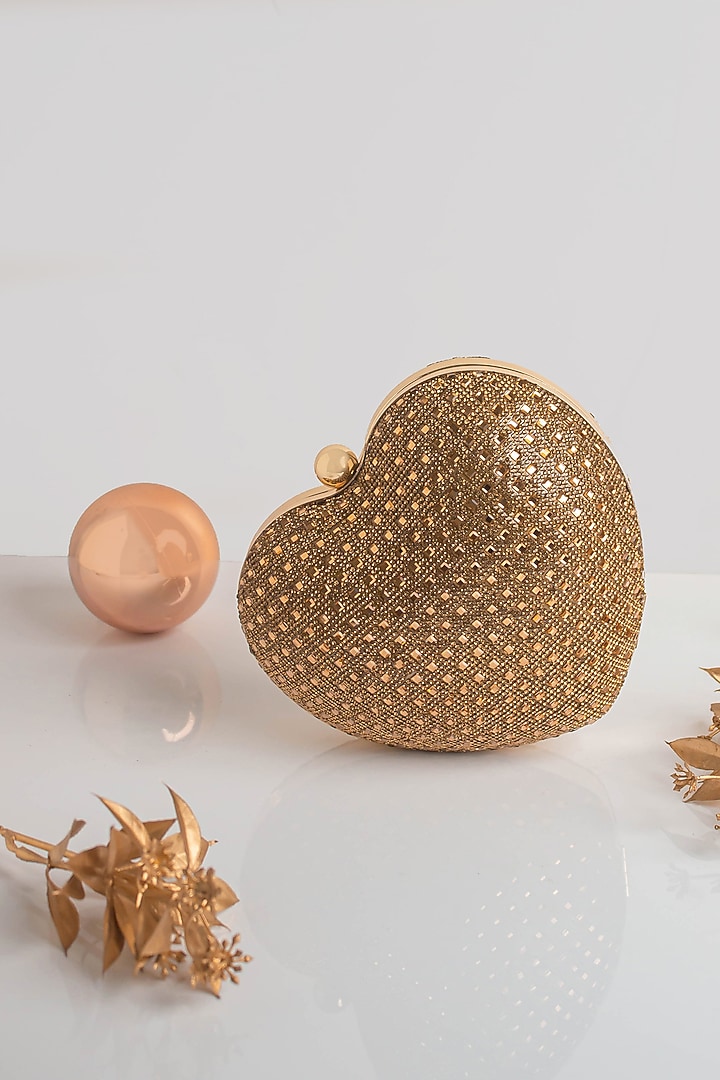 Gold Crystal Embellished Heart Clutch by Alor Bags at Pernia's Pop Up Shop