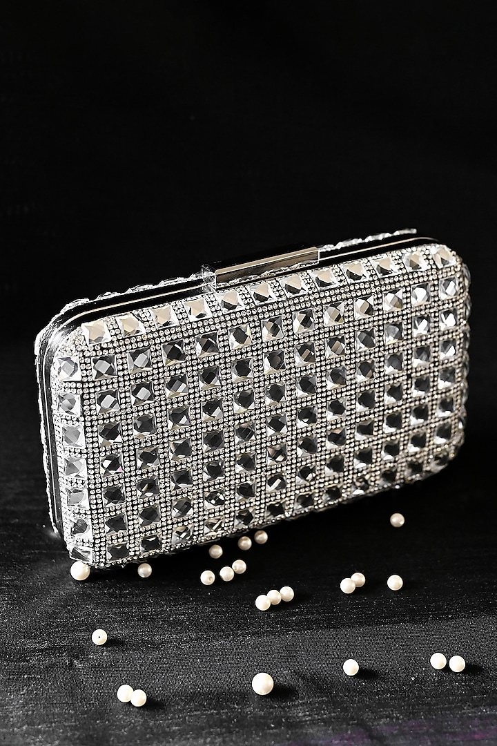 Silver Crystal & Diamond Embellished Clutch by Alor Bags at Pernia's Pop Up Shop