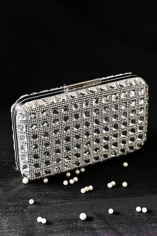 Silver Crystal & Diamond Embellished Clutch by Alor Bags