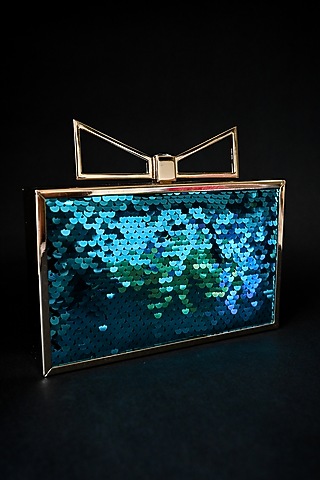 Blue Sequins Embellished Clutch by Alor Bags