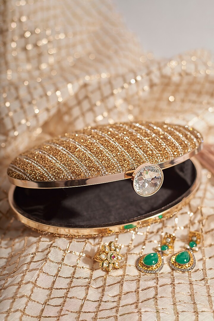 Gold Rhinestone Embellished Clutch by Alor Bags at Pernia's Pop Up Shop