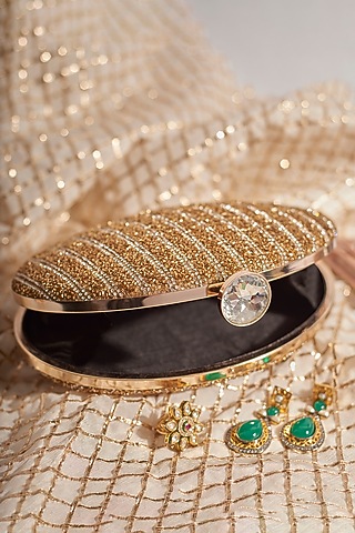 Gold Rhinestone Embellished Clutch by Alor Bags