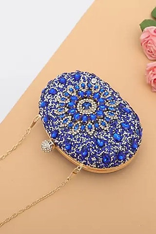 Royal Blue Crystal & Rhinestone Embellished Clutch by Alor Bags