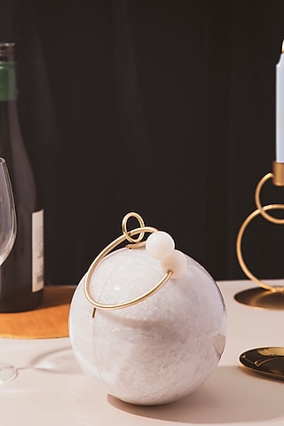 White Ceramic Pearl & Crystal Ball Clutch by Alor Bags
