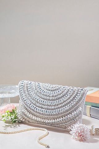 Silver Bead & Fabric Envelope Clutch by Alor Bags