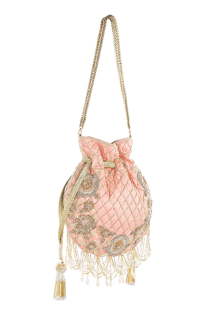 Blush Pink Potli With Tassels by Aloha by PS at Pernia's Pop Up Shop