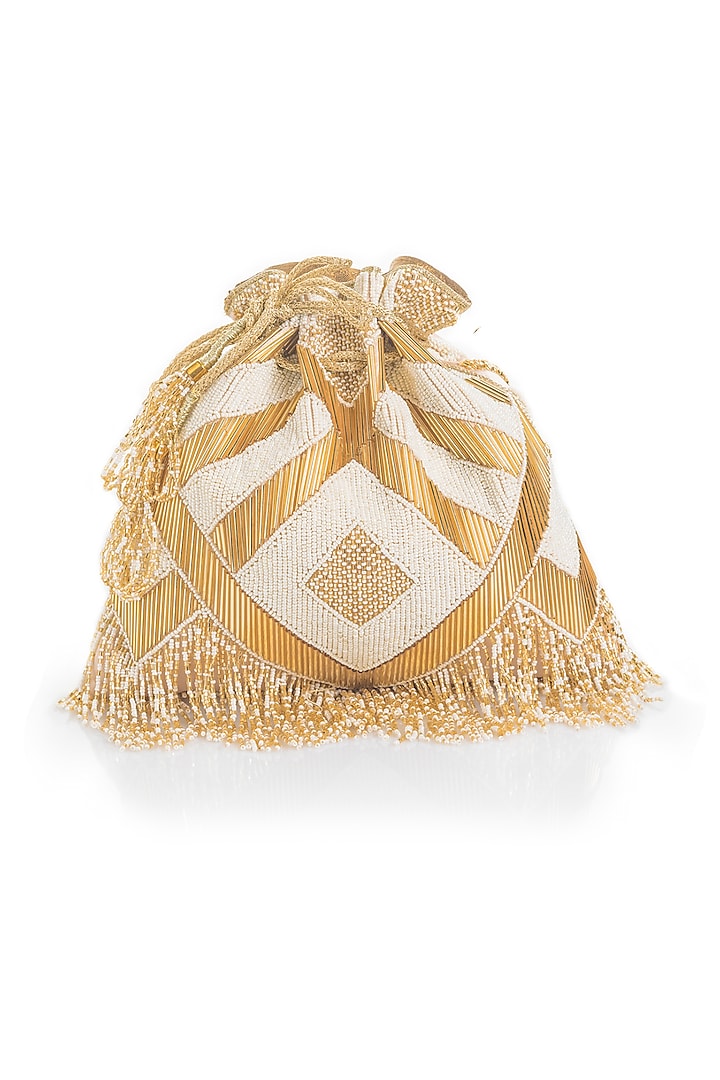 Light Gold Chevron Embroidered Potli by Aloha by PS
