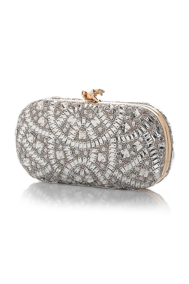Silver Hand Embroidered Crossbody Clutch by Aloha by PS