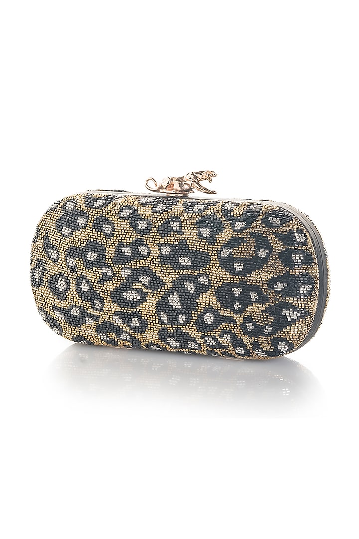 Gold Printed & Embroidered Clutch by Aloha by PS
