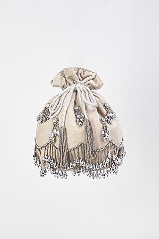 Grey Velvet Embroidered Potli by Aloha by PS