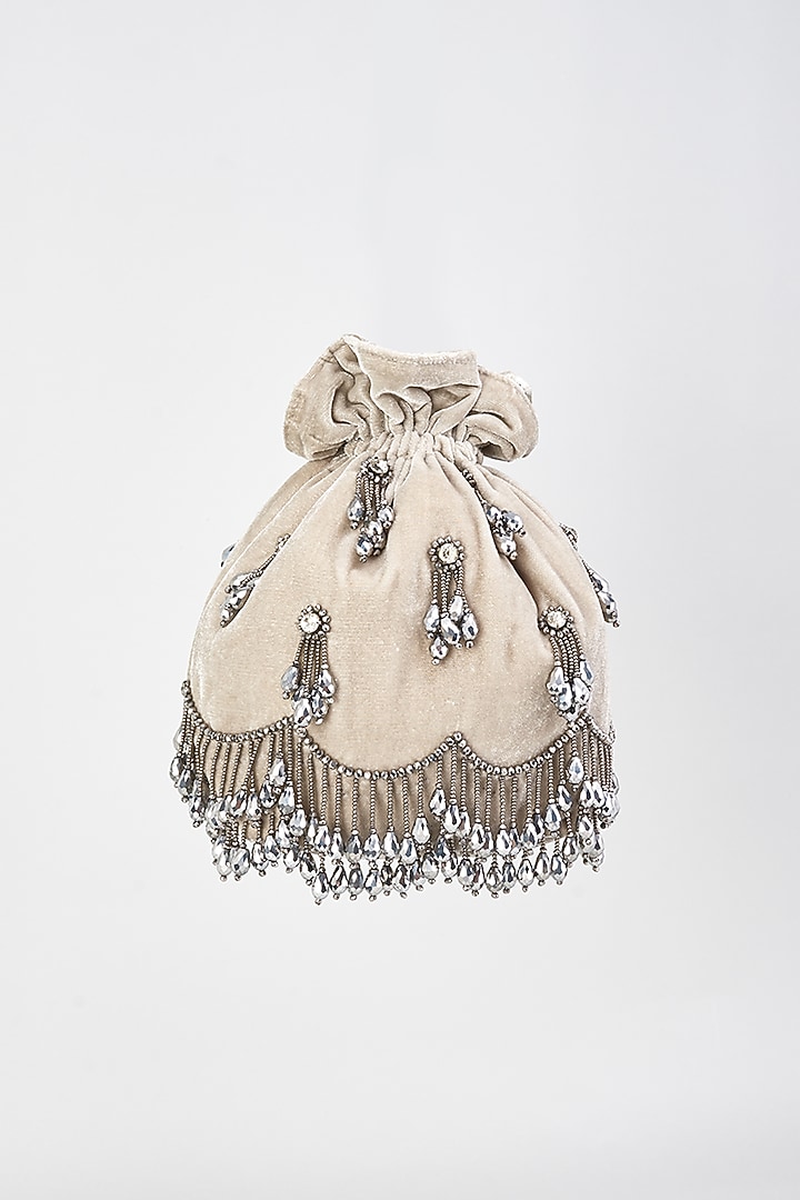Grey Velvet Embroidered Potli by Aloha by PS at Pernia's Pop Up Shop