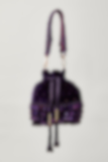 Purple Velvet Embroidered Potli by Aloha by PS at Pernia's Pop Up Shop