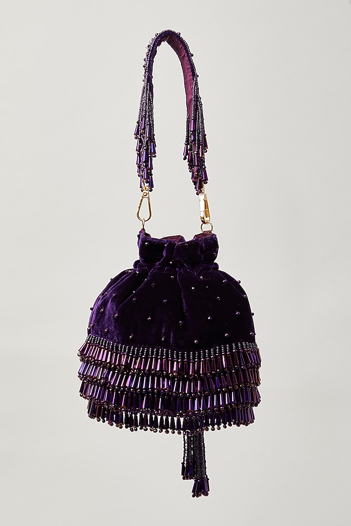 Purple Velvet Embroidered Potli by Aloha by PS at Pernia's Pop Up Shop