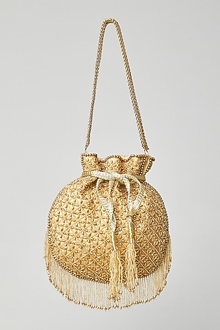 Gold Silk Embroidered Potli by Aloha by PS
