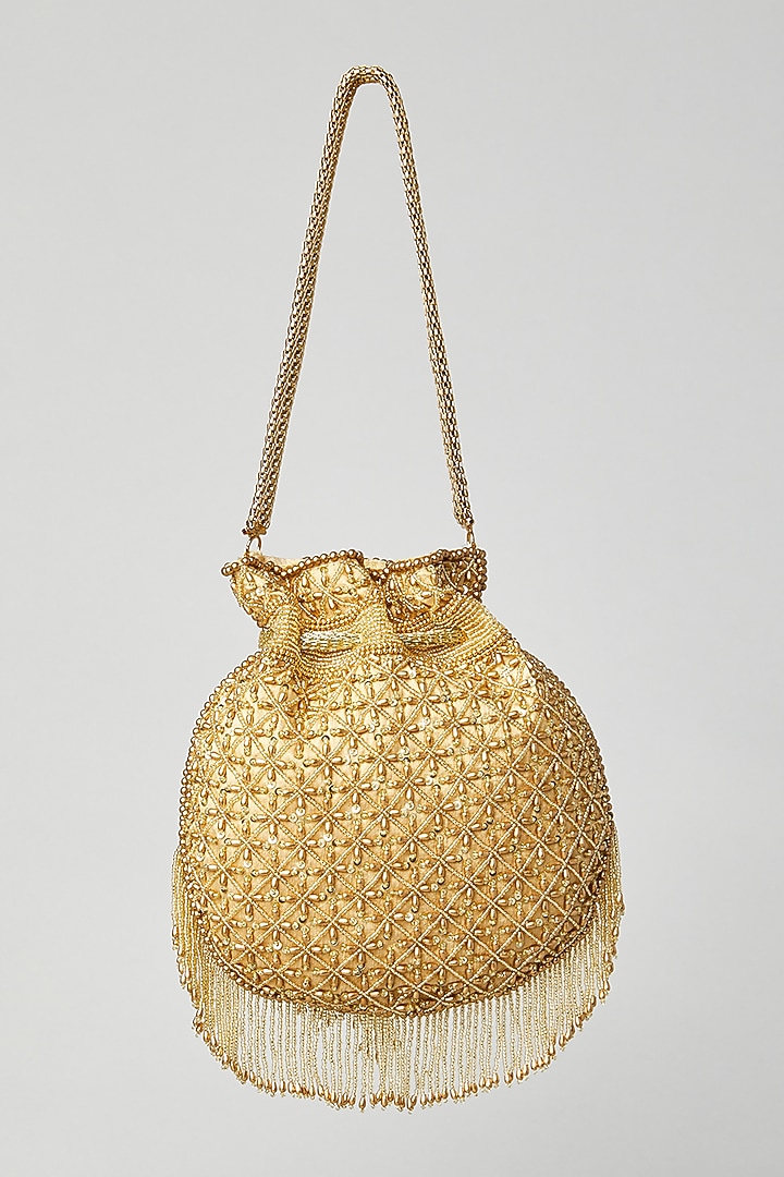 Gold Silk Embroidered Potli by Aloha by PS at Pernia's Pop Up Shop
