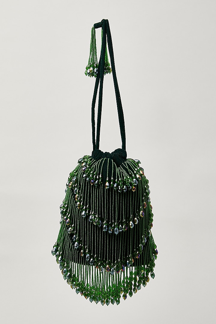 Green Velvet Embroidered Potli by Aloha by PS