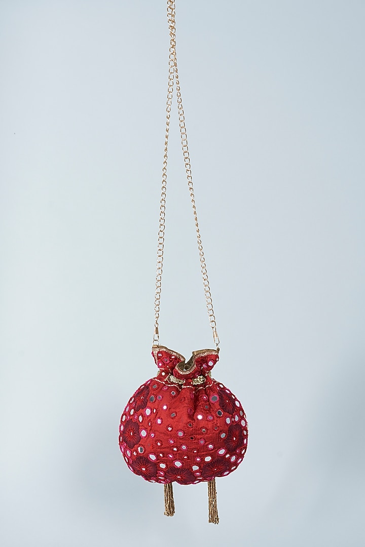 Pinkish Red Embroidered Potli by Aloha by PS at Pernia's Pop Up Shop