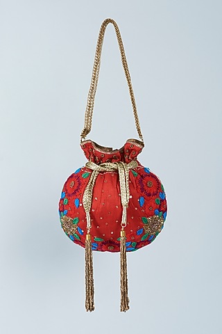 Tomato Red Embroidered Potli by Aloha by PS