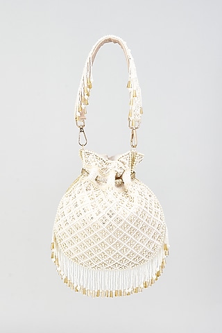 White Silk Embellished Potli by Aloha by PS