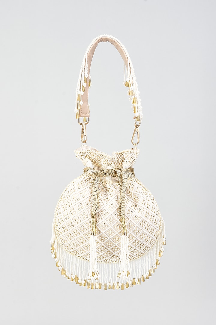 White Silk Embellished Potli by Aloha by PS at Pernia's Pop Up Shop