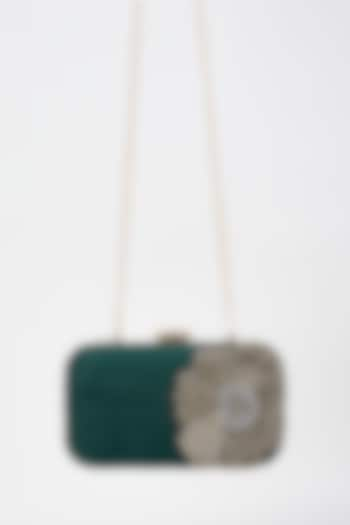 Green Raw Silk Hand Embroidered Potli by Aloha by PS at Pernia's Pop Up Shop