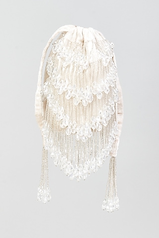 White Velvet Embroidered Potli by Aloha by PS
