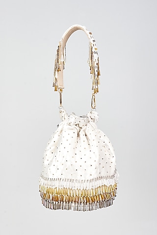 White Velvet Embroidered Potli by Aloha by PS