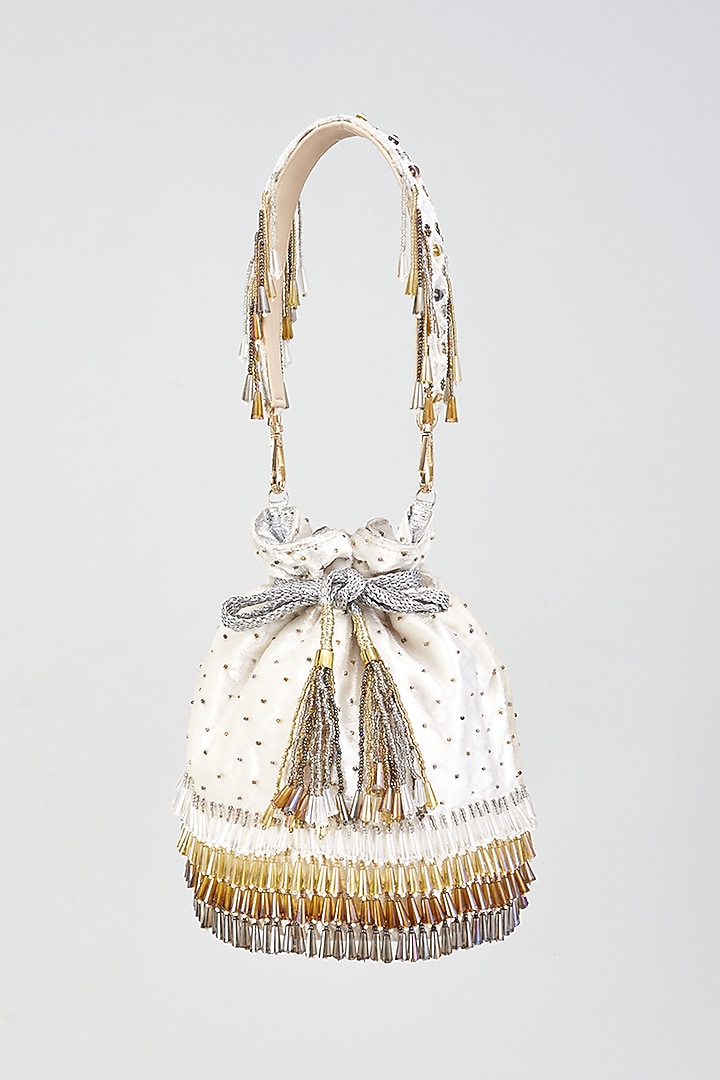 White Velvet Embroidered Potli by Aloha by PS at Pernia's Pop Up Shop