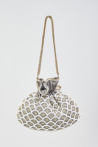 Grey Silk Embroidered Potli by Aloha by PS