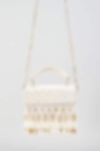 White Silk & MDF Embroidered Box Clutch by Aloha by PS